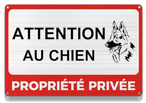 FloraVigo Panneau Signalisation Pancarte Chien Propriété Privée, Attention au Chien, 30 x 20 cm, Aluminium Brossé, Alarme Sécurité, Auto-Réfléchissant, Étanche UV
