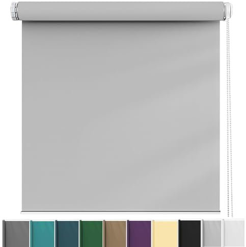 Store Enrouleur Jour Nuit sans Per?age 80 x 170 cm Isolante Thermique Rideau fenetre Rideaux Occultants Kit de Montage Inclus pour Fenêtre ou Porte Gris Clair