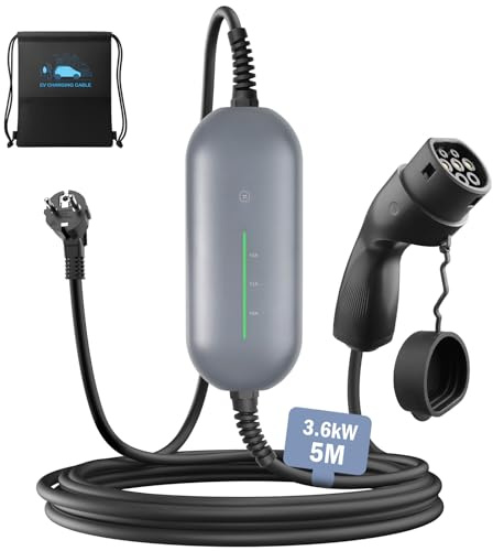 Teskee Typ 2 Ladekabel Schuko 3,68 kW, 10 A/13 A/16 A Tragbares EV-Ladegerät, Mobile Wallbox Ladestation mit Tragetasche für alle Elektrofahrzeuge und Plug-in-Hybridfahrzeuge, 5 Meter 1-phasig