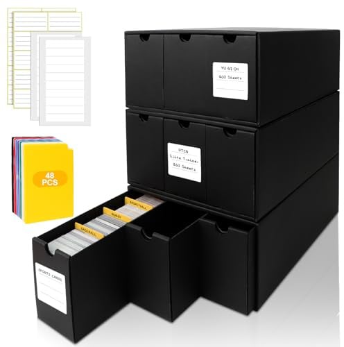 BILIPLE 9000+ Card Storage Box,Trading Card Storage Box with 48 Card Dividers, Labels Tape and Drawers, Trading Card Box for TCG, MTG, PTCG, Sports Cards