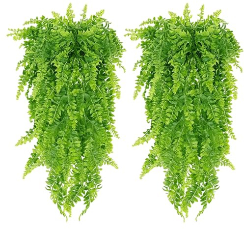 AevYxq 2 Stück Kunstpflanzen Hängend, Künstliche Hängepflanzen für Innen- und Außenbereich, Dekopflanzen für Wohnzimmer, Büro, Balkon, Garten und Terrarium, Realistische Kunstblätter wie Echt