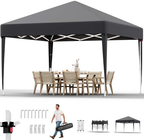 JUMMICO Pavillon 2x2m,Pop-up Faltpavillon,Wasserdichter,Winterfest,Höhenverstellbar,UV Schutz 50+,Stahlrahmen,fur Garten,Party,Camping,Outdoor, Grau
