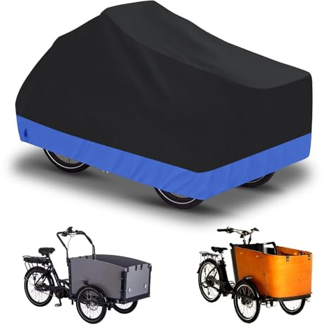 Housse de vélo - Housse de vélo imperméable en tissu Oxford 300D - Coutures intérieures soudées - Garage à vélo pour vélo cargo - Bâche de protection pour vélo cargo à voie unique (noir et bleu)