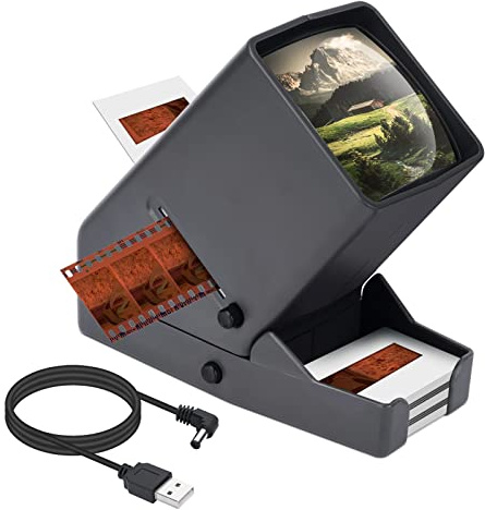35mm Slide Viewer for Old Slides - Slide Viewer 3X Magnification and LED Lighted Slide Projector for Old Slides with USB Power Cable or Battery Operation