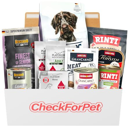 CheckForPet Hundefutter Probierpaket Senior – Probierbox für ältere Hunde mit Nassfutter & Trockenfutter für Hunde, Hundefutter trocken und nass mit Top-Marken, Geschenkidee für Hundebesitzer