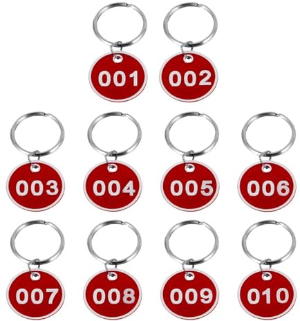 POPETPOP Étiquettes Clés Numérotées en Métal Anti-collision Faciles à Utiliser avec Anneaux pour Clés et Cartes Adaptées aux Casiers de Spa et Hôtels Pack de 10 Pièces