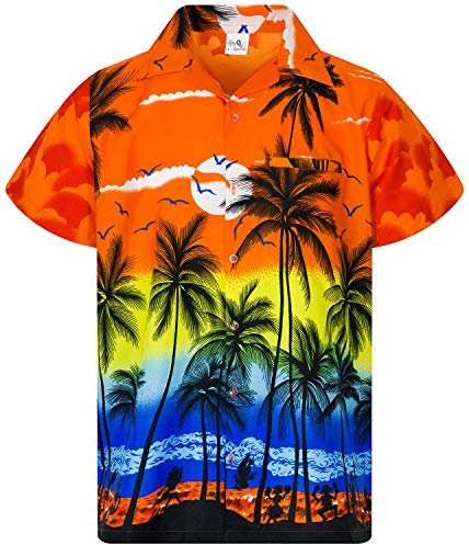 King Kameha Funky Chemise-Hawaienne, Manche-Courte, Beach, Orange, 5XL