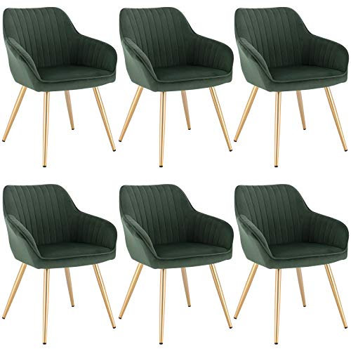 Lestarain Esszimmerstühle 6er Set, für Esszimmer Wohnzimmer Küche, Küchenstühle gepolstert mit Armlehne Metallbeinen, Sitzfläche aus Samt, Dunkelgrün