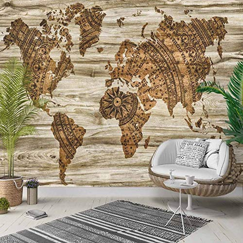 Eigene 4D Wandbild Große Wallpaper，Braun Vintage Holz Erde Weltkarte，Moderne Hd Seide Wandmalerei Poster Bild Fernseher Sofa Hintergrund Wand Dekoration Für Wohnzimmer, 250 Cm (W) X 160 Cm (H) | 8
