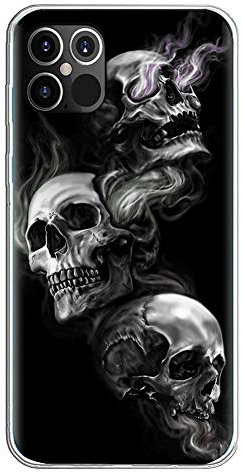 Coque de protection d'Halloween compatible avec Apple iPhone 12 Pro Max, transparente, résistante aux chocs, en silicone souple, résistante aux rayures, en TPU, ultra fine, motif tête de mort et fleur