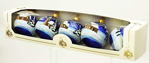 condecoro Christbaumkugel Dorf blau 5er Set handbemalt D6