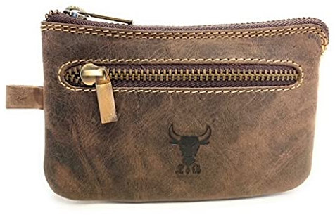 Büffelleder Schlüsseltasche Herren Damen Schlüsselmappe Echt Leder Schlüsseletui (Dunkelbraun)