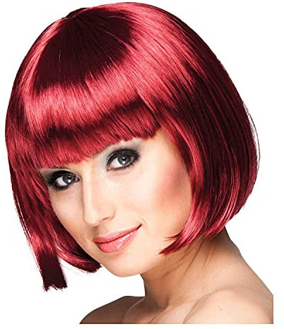 PAPSTAR NEU Perücke Damen Foxy Bob, Pagenkopf mit Pony, Cabaret, Bordeaux - mit Haarnetzt