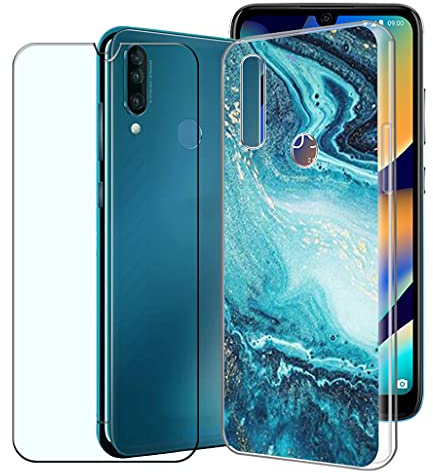 CXKJ Handyhülle für Wiko View 3 (6.26 Zoll) Silikon Hülle + Schutzfolie,Transparent TPU Weiche Ultra-dünne Schutzhülle,Bumper Case Handyhülle mit 9H Gehärtetes Glas Film - B25