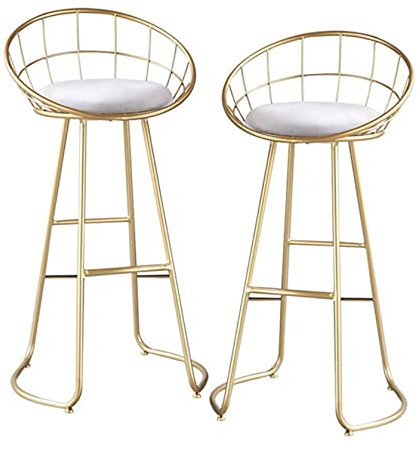 Schmiedeeisen Barhocker Counter Höhe Barhocker mit Rückenlehne, 2 Stück Gold Metall Bein Samtkissen für Bistro Pub Esszimmer Kaffee
