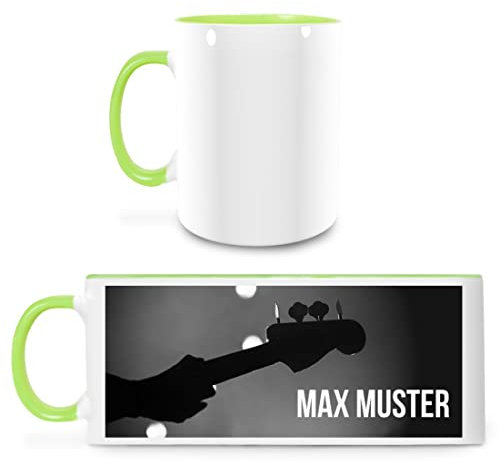 Manutextur Tasse mit Namen - personalisiert - Motiv Bass 01 - viele Farben & Motive - weiß/hellgrün - persönliches Geschenk mit Wunsch-Motiv und Wunsch-Name