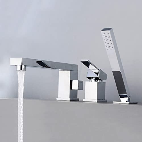 3 Loch Wannenrandarmatur mit Ausziehbarem Handbrause Chrom Wannenrand Badewanne Armatur Set Heißes und Kaltes Wasser Badewannen-Armatur Wannenrandkombination,C