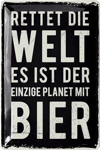 LANOLU Retro Blechschild Bier - lustiges Sprüche Schild als Geschenk für Bierliebhaber, Papas und Männer zum Vatertag - Bar, Kneipen, Partykeller Dekoration - vintage Metallschild, 20x30cm