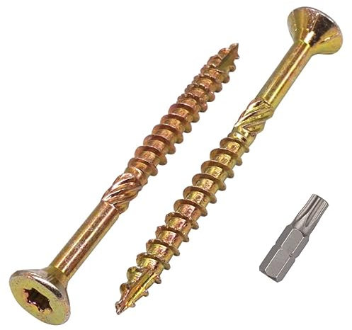 SKIR'CO Lot de 25 vis à bois universelles en acier zingué Tête fraisée Torx Type 17 Vis à panneaux d'aggloméré 6,0 x 80 mm Jaune