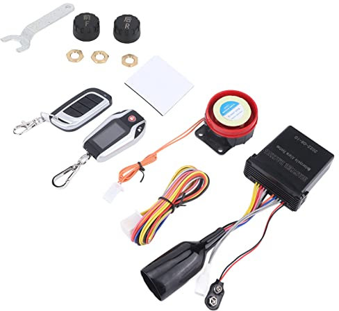 de Alarma de Motocicleta de 2 Vías, KIMISS de Alarma de Arranque Remoto 105‑125db Altavoz Bloqueo Automático Desbloqueo Llave Remota(con indicador de presión de neumáticos)