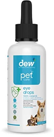 Dew Pet Eye Drops 65ml – 100% Mineral-Based, pH Balanced, Alcohol & Paraben Free – Hypoallergenic, Vegan & Gentle Antibacterial Cleansing for Pets’ Eyes – Refillable – Made in UK
