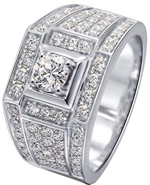Homxi Ringe Männer,Eheringe Weissgold 585 Rund mit 0.3ct Moissanit Eheringe Verlobungsringe Silber Größen 49 (15.6)