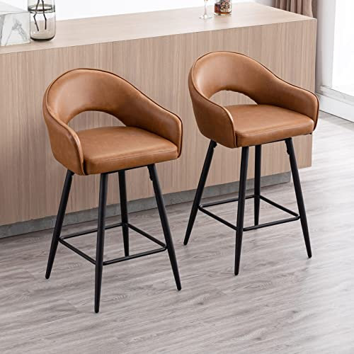Wahson PU-Leder Barhocker 2er Set 360°drehbar Barstuhl Bistrohocker mit Rückenlehne, gepolsterte Küchenhocker Thekenhocker mit Metallbeine für Hausbar/Kücheninsel, Braun
