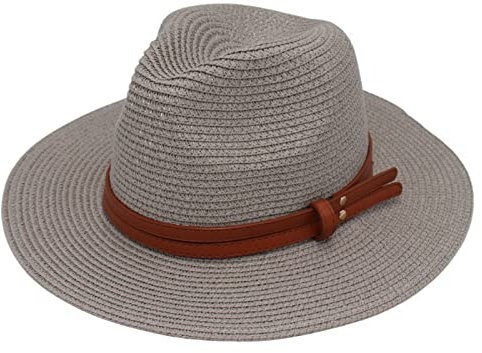 Faringoto 56-58-59-60 cm Natur-Panama-Strohhut in weicher Form für den Sommer, grau, Einheitsgröße