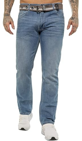 989Zé ENZO Mens Straight Leg Jeans Regular Fit Denim Trouser Pants UK EZ399 Light Blue 50W / 32L