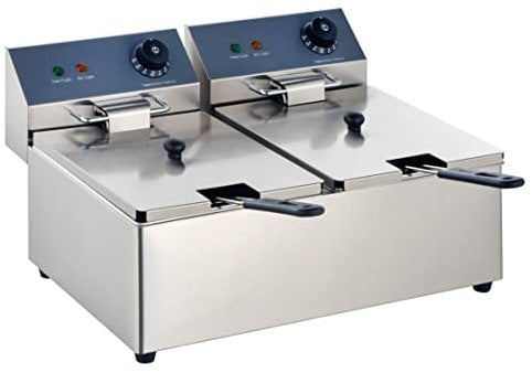 GastroHero Doppelfritteuse 2x6L I Edelstahl-Doppelfritteuse mit zwei Thermostaten und Überhitzungsschutz I Ideal für Gastronomie und Restaurants