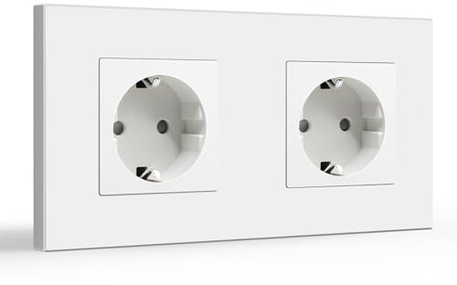 BSEED Enchufe pared, 16A 250V Schuko Enchufe Doble Simple on Panel de Plastico, 2 Gang, Blanco