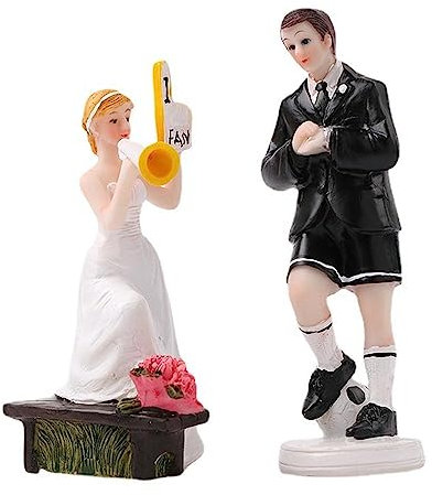 Uteruik Lustige Braut und Bräutigam Kuchen Topper Figuren Fußball Cheerleader Paar Statue Hochzeitstorte Puppe Jahrestag Verlobung Dekoration