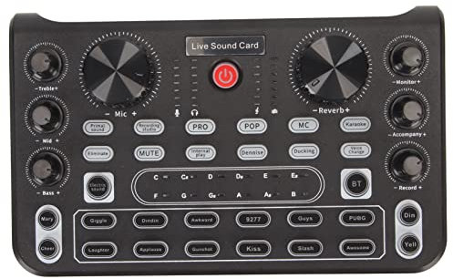 Fockety Mezclador de Audio Profesional, Tarjeta de Sonido en Directo Bluetooth Mesa de Mezclas con Múltiples Efectos de Sonido, Equipo de Estudio Podcast para Streaming, Podcasting