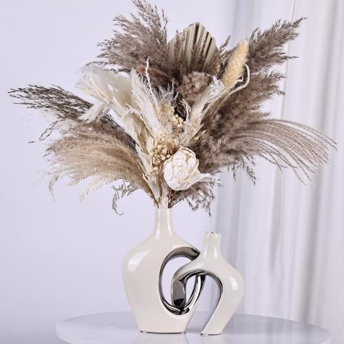 Keramikvase 2er Set (weiß silber)