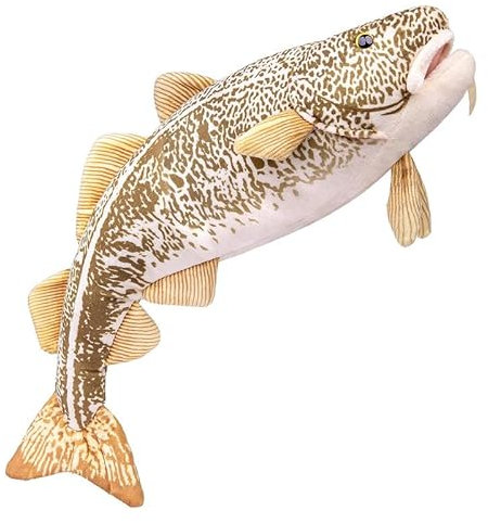 PuffPurrs Lebensechter Kabeljau-Plüschtier, Realistisches braun geflecktes Muster, Süßes Bodenfisch-Spielzeuggeschenk, 43cm