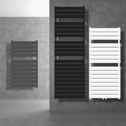 LuxeBath Badheizkörper Steam 600x1576 mm Schwarz matt, Mittelanschluss 50 mm, Einlagig, Flach, Vertikal, Design Heizkörper Handtuchwärmer Handtuchtrockner Handtuchheizkörper Paneelheizkörper Heizung