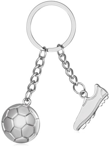 Moguri Fußball Schlüsselanhänger für Jungen Silber Fußballschuh und Ball Schlüsselanhänger Neuheit Sportfan Schlüsselanhänger für Männer Jungen Metall Fußball Anhänger