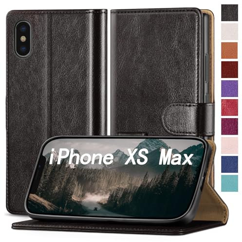 RingPi für iPhone XS Max 6.5 Handy Hülle PU Leder[RFID Schutz] Handyhülle Lederhülle Klapphülle Kartenfach Stoßfeste Schutzhülle Leather Flip Cover für Apple XS Max Wallet Phone Case,Schwarz