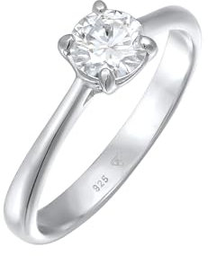 Elli Ring Damen Verlobungsring Solitär mit Moissanite in 925 Sterling Silber Vergoldet