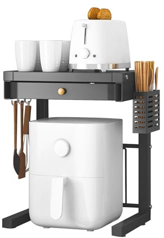 Scaffalatura per friggitrici ad aria, scaffalatura da cucina ventilata, multifunzione per la casa, con cassetti e cesti e ganci per piccoli elettrodomestici (nero)