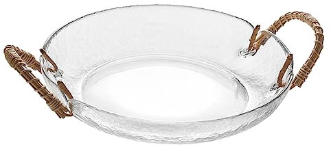 TOPBATHY Saladier En Verre Avec Poignée En Rotin Assiette De Service Robuste Pour Collations Et Biscuits