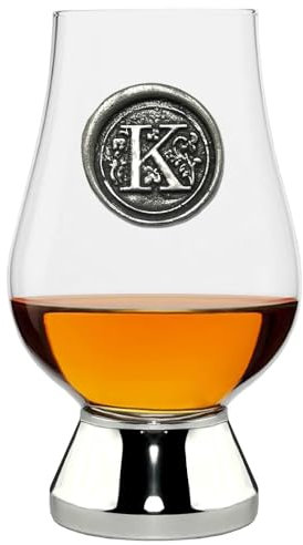 English Pewter Company Glencairn Personalised Whisky Glass with Monogram Initial - Unique Gifts for Men - with Your Choice of Initial 200ml [WGP211] (K)