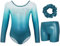 Gogokids Mädchen Dreiteilige Gymnastikanzüge, Langärmliges Gymnastik Set mit Shorts und Haarband, Glitzernde Balletteinheitstrikots - Gymnastik Outfit mit Farbverlaufdesign für 3-4 Jahre