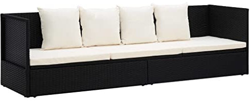Kangmusi Garten-Sofabett mit Kissen Poly Rattan Schwarz,49391