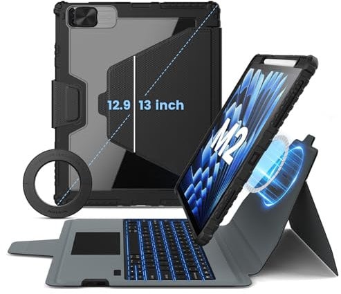 Nillkin for iPad Air 13 inch Keyboard (M2, 2024), iPad Pro 12.9 Magnetic Case, with Magnetic Wall Mount,Detachable Keyboard and Stand, Portrait/Landscape New iPad Air 13 inch with Trackpad Backlit