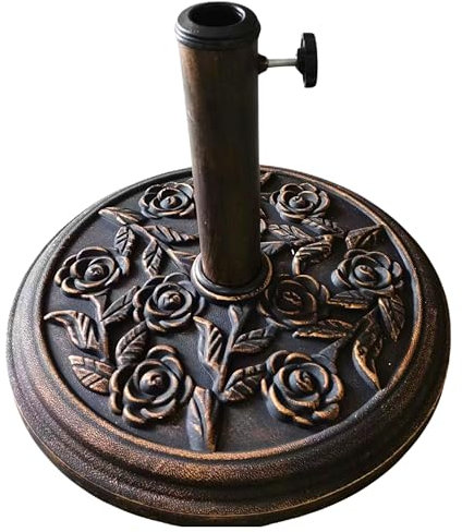 Sakusei Tools Soporte de metal resistente para sombrilla de jardín de 45 cm de diámetro, base decorativa para sombrilla al aire libre para patio, terraza, patio, césped, piscina, peso de sombrilla de