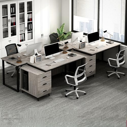Esspoxi Juego escritorio y silla para oficina en casa, madera mesa gaming con cajones para dormitorio, escritorio en forma L con gabinete almacenamiento, escritorio computadora(Gray,A4_47.2*23.6*29.5I