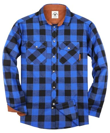 TARAINYA Chemise Flanelle Homme A Carreaux Manches Longues Regular Fit avec Poche Bleu Noir L