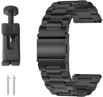 Correas de Metal 22mm,Correa de Reloj Metal Gruesas de Acero Inoxidable Inteligente Correa Reloj de Liberación Rápida para Hombres y Mujeres con Herramienta Resorte Removedor Negro