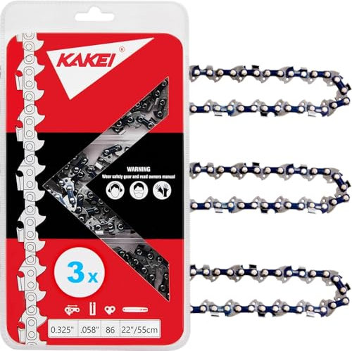 KAKEI 22 Inch Chainsaw Chain 0.325 Pitch, .058 Gauge, 86 Drive Links (3 Chains)
